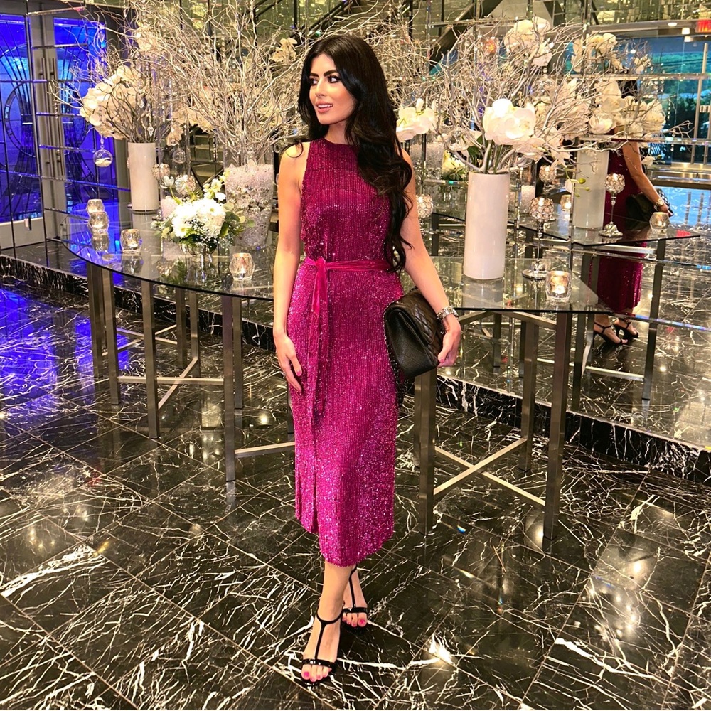 Retrofete Tilly midi sequin dress in magenta